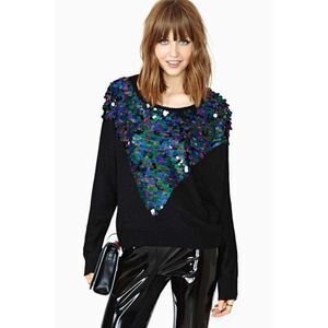 CLEARANCE - MINKPINK Glam Rock Sequin Paillette Oversized Black Knit Sweater